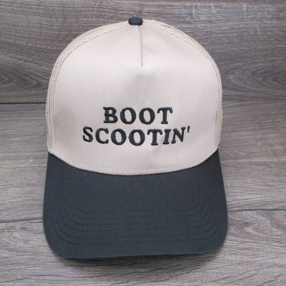 Boot Scootin Hat Cap Mens Snap Back Trucker Tan Country Dance Western Ranch